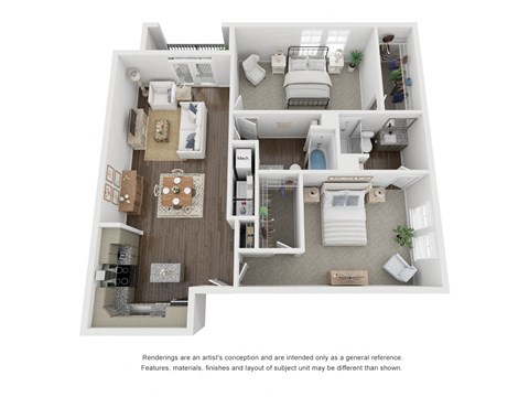 Floor plan for 2 beds, 2 baths, 1192 sqft